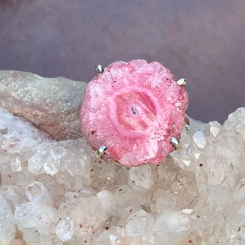PINK SOLAR QUARTZ EYE 925 STERLING SILVER RING, SIZE 6.75
